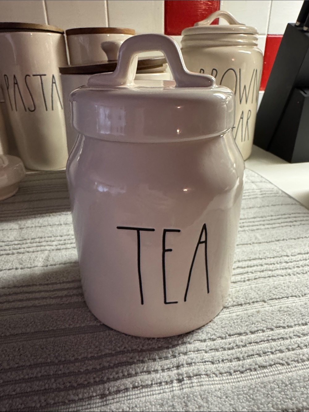 Rae Dunn White Ceramic Canister with Black Lettering - TEA
